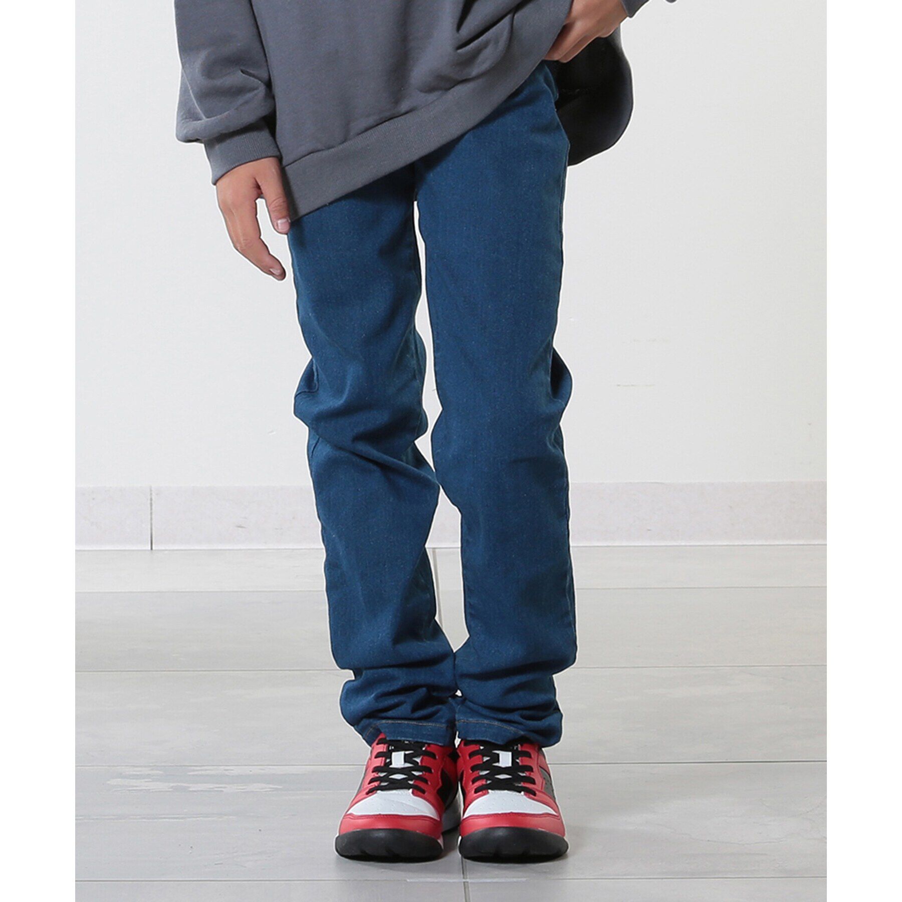 SHOO･LA･RUE「【100-150cm/洗える/男女兼用】ストレッチ デニムスキニーパンツ」|その他|ブルー(093)