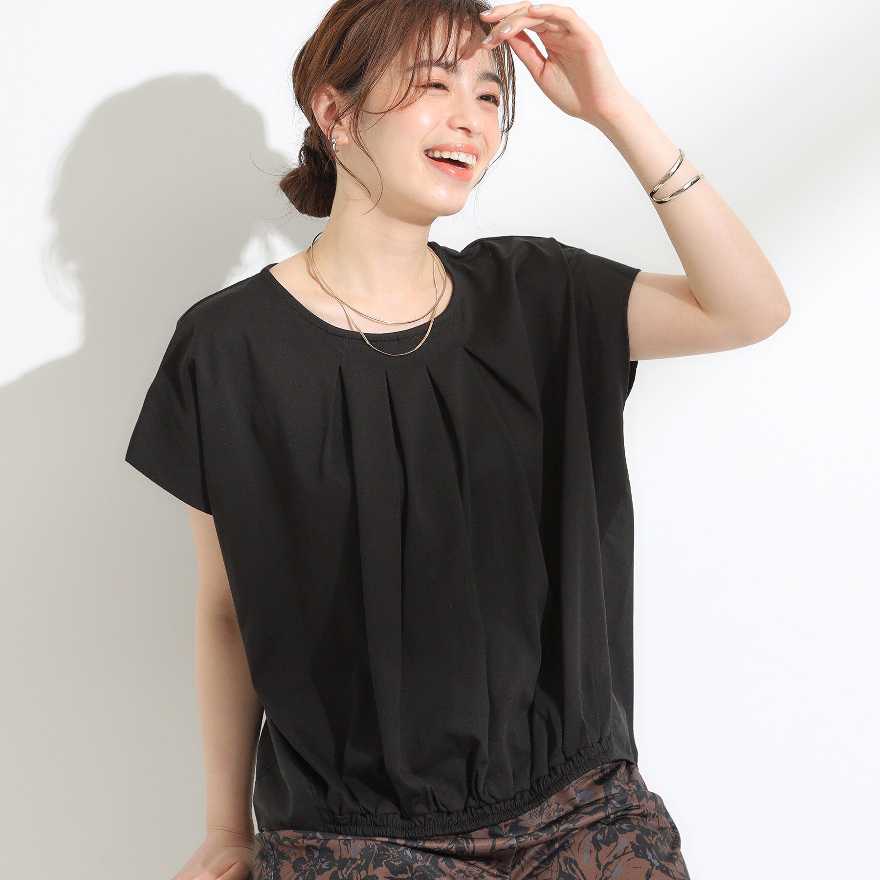 SHOO･LA･RUE「インせず決まる 異素材使い デザイントップス」|Tシャツ・カットソー|ブラック(019)