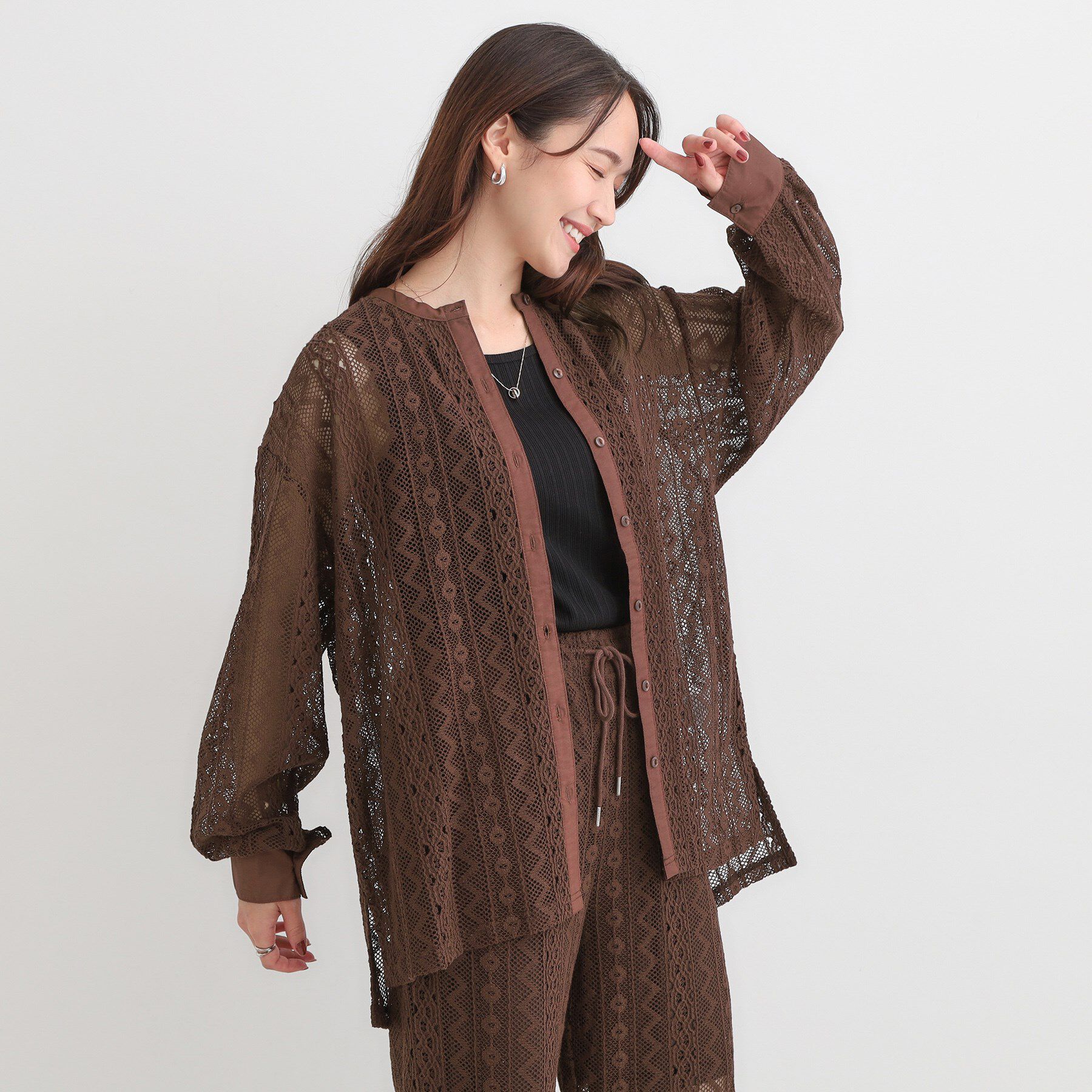 SHOO･LA･RUE「【セットアップ可】レース使いが美しい バンドカラーシャツ」|シャツ・ブラウス|