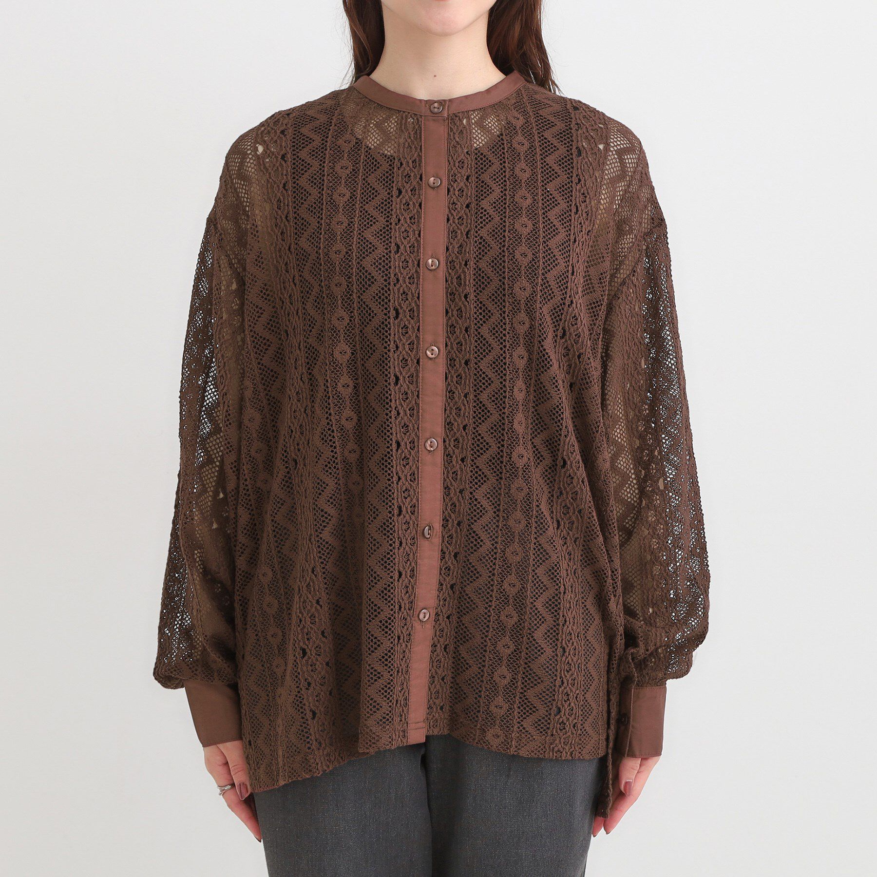 SHOO･LA･RUE「【セットアップ可】レース使いが美しい バンドカラーシャツ」|シャツ・ブラウス|