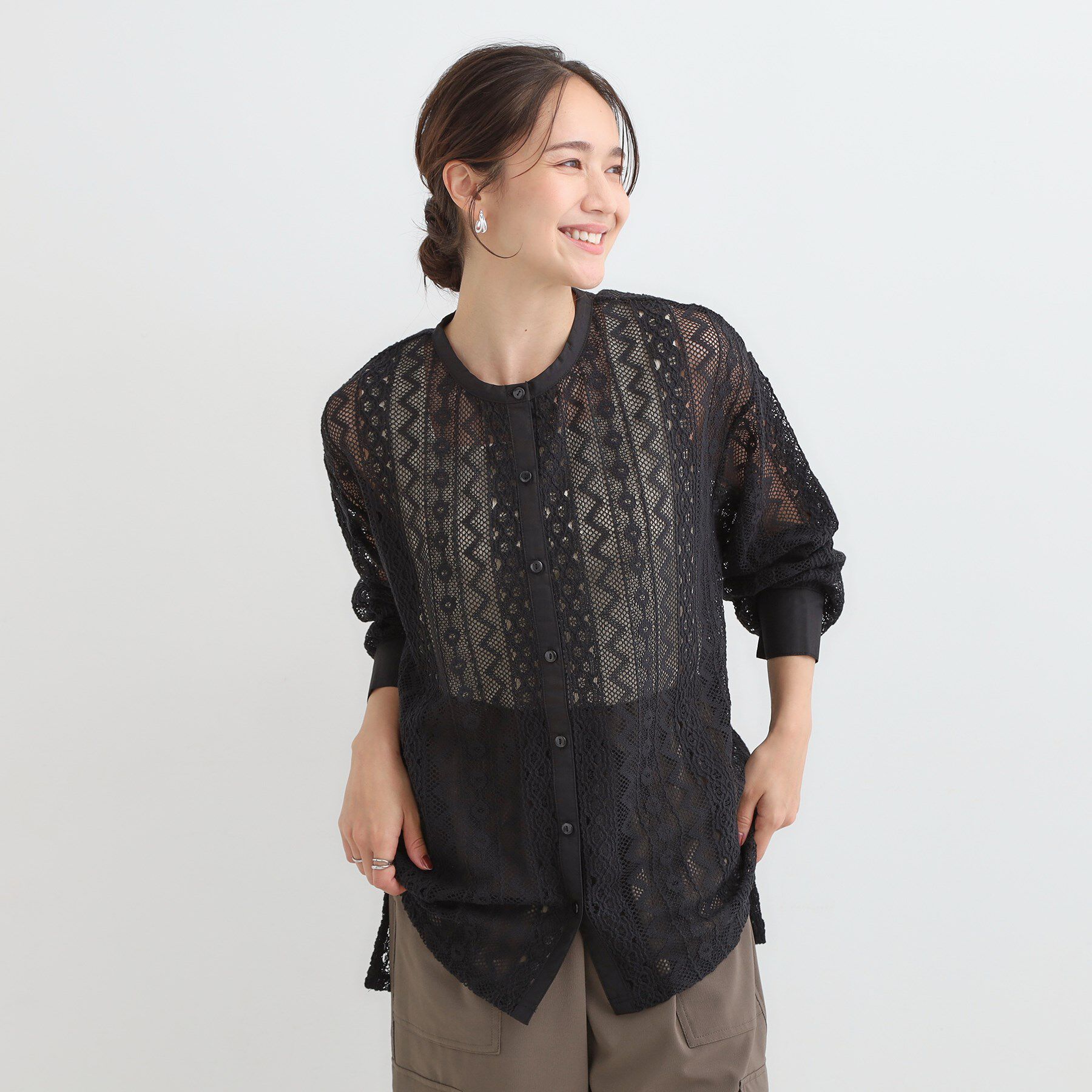 SHOO･LA･RUE「【セットアップ可】レース使いが美しい バンドカラーシャツ」|シャツ・ブラウス|