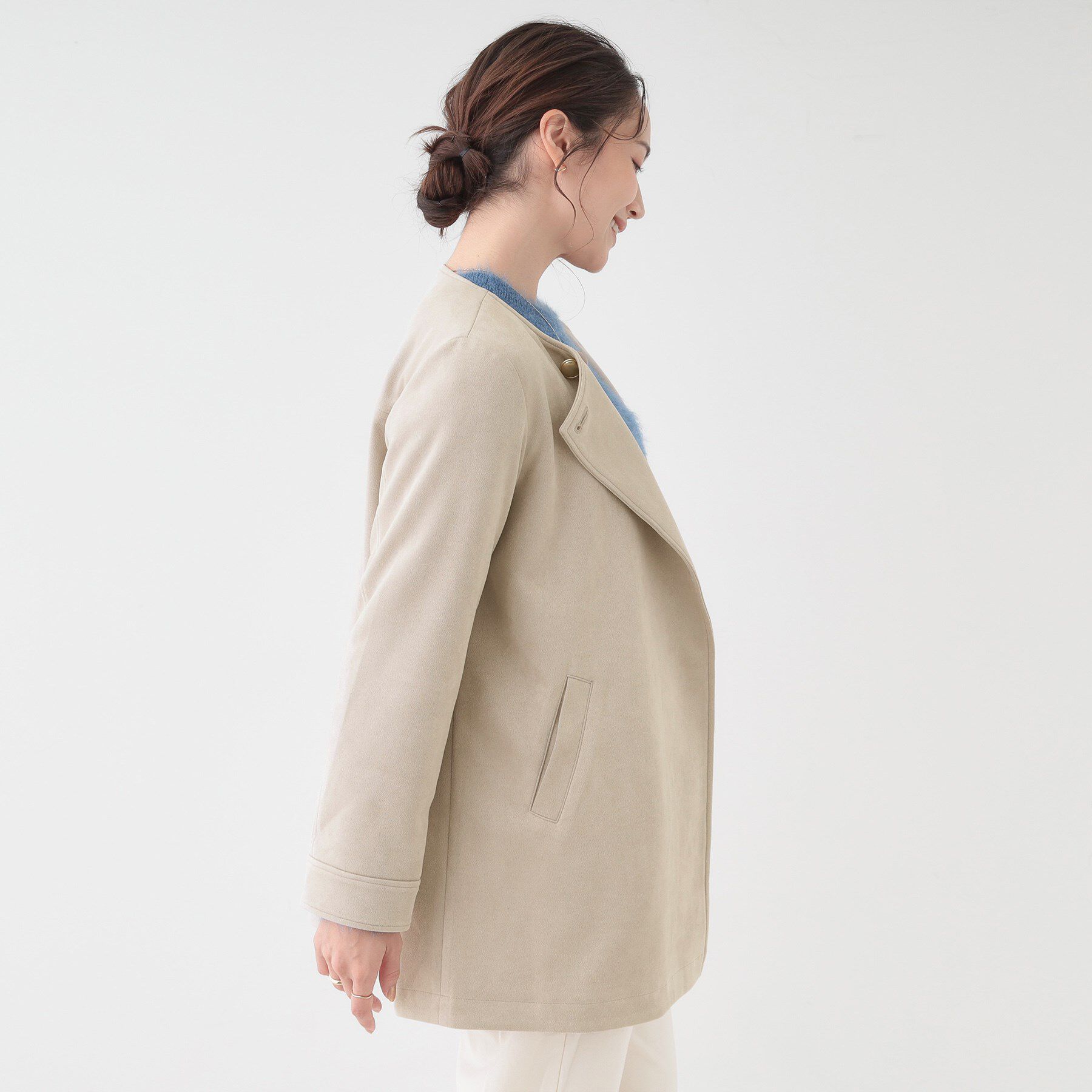 SHOO･LA･RUE「【S-LL】上品さを纏う やわらかフェイクスエード ミドル丈ブルゾン」|ブルゾン・スタジャン|