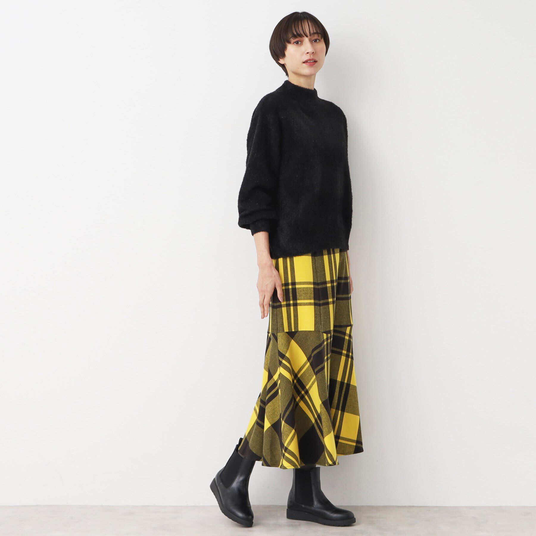 Dessin「【後ろゴム・洗える】起毛チェック柄切り替えフレアスカート（XS～L）」|スカート|