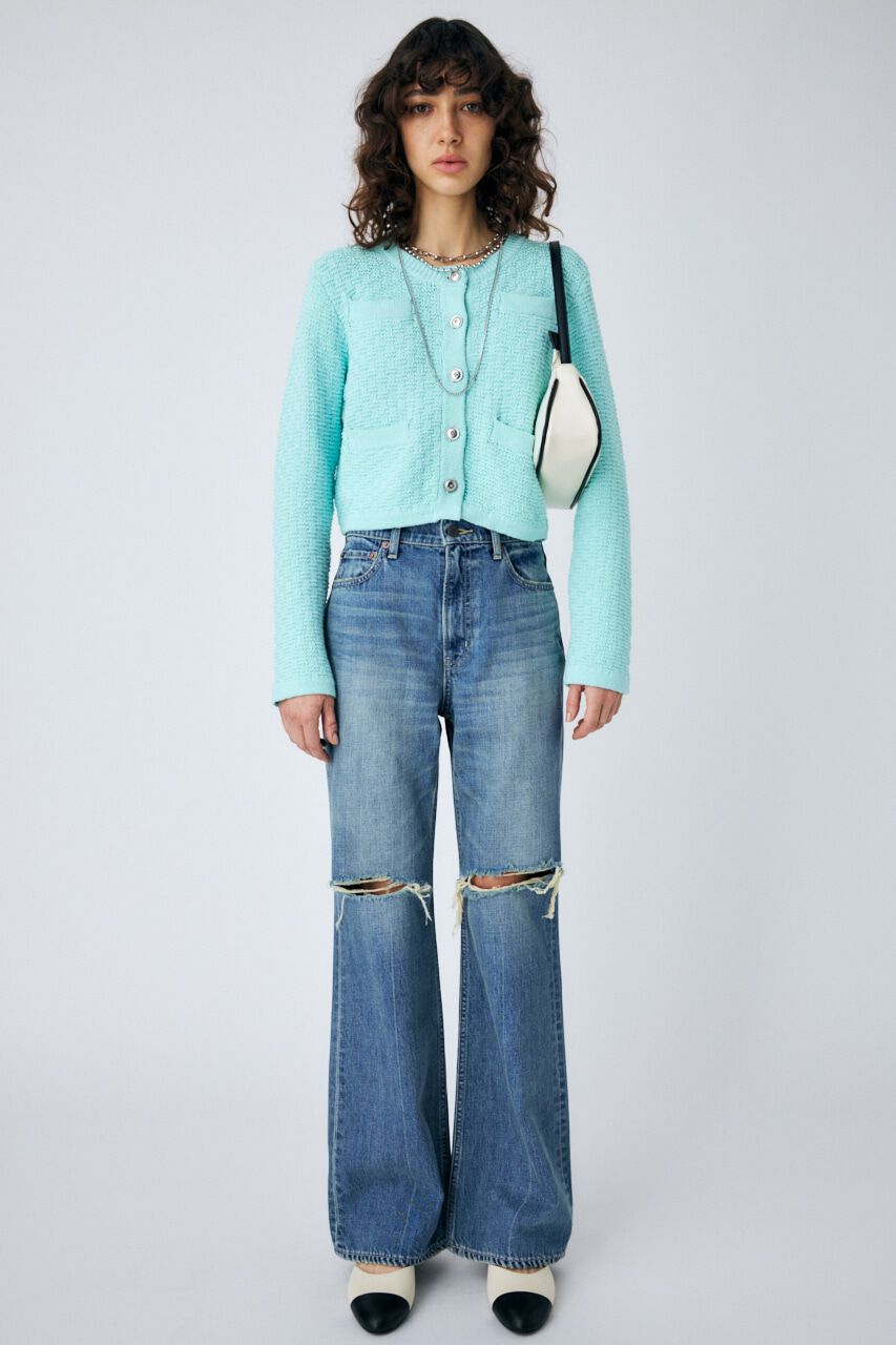 MOUSSY「DAMAGED LOOSE WIDE FLARE」|デニム|L/BLU1