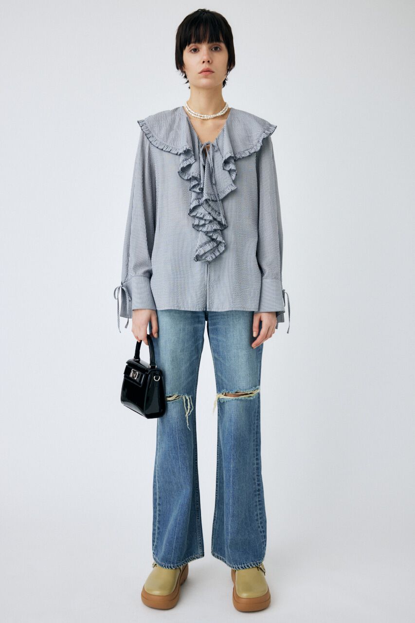 MOUSSY「DAMAGED LOOSE WIDE FLARE」|デニム|