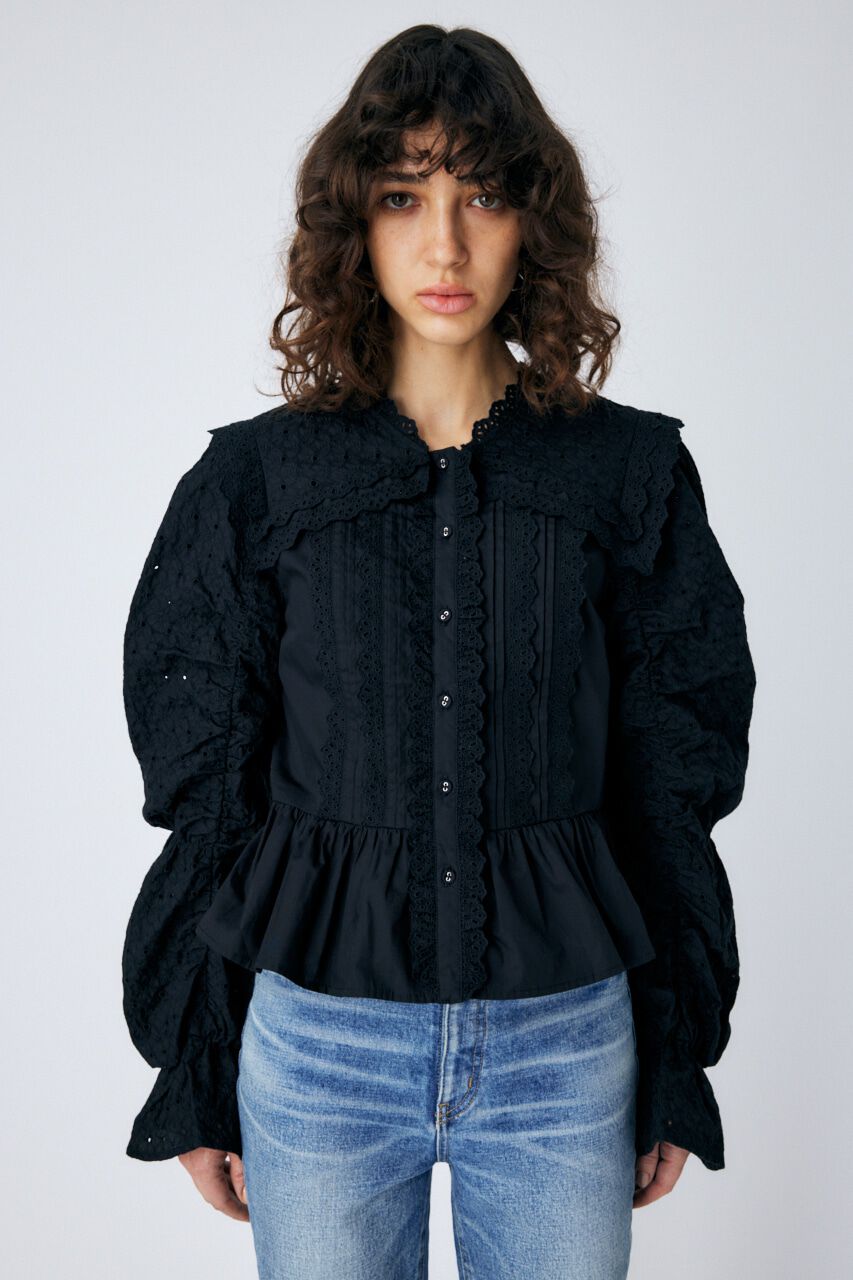 MOUSSY「LACE SHIRRING SLEEVE ブラウス」|シャツ・ブラウス|
