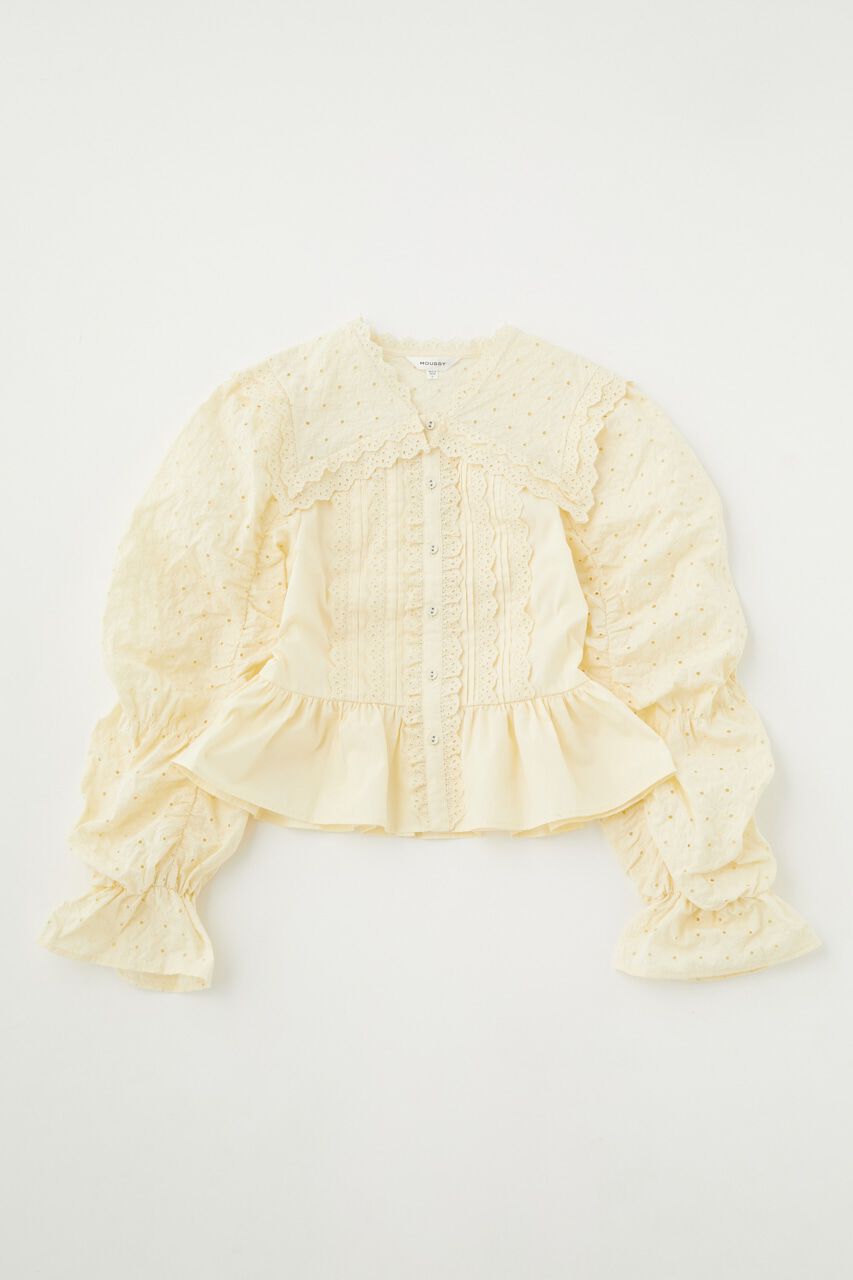 MOUSSY「LACE SHIRRING SLEEVE ブラウス」|シャツ・ブラウス|ECRU