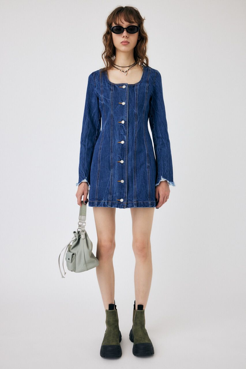 MOUSSY「SCOOP NECK DENIM ミニドレス」|ワンピース|