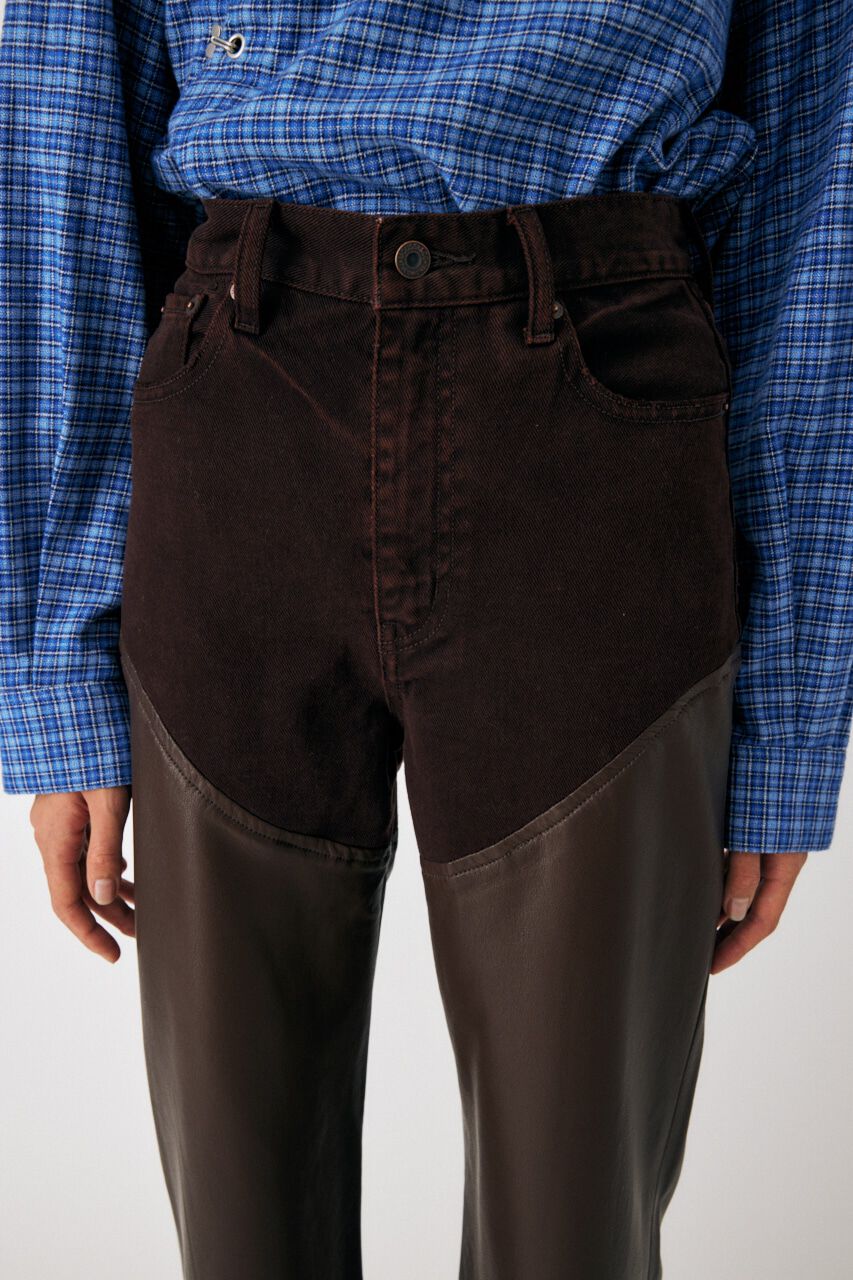 MOUSSY「F/LEATHER COMBI STRAIGHT」|デニム|