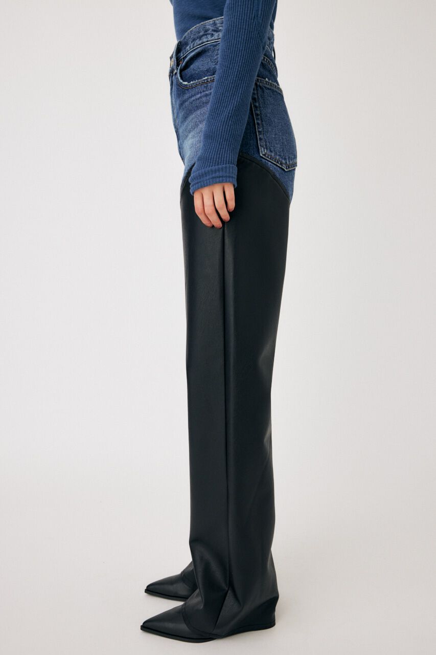 MOUSSY「F/LEATHER COMBI STRAIGHT」|デニム|