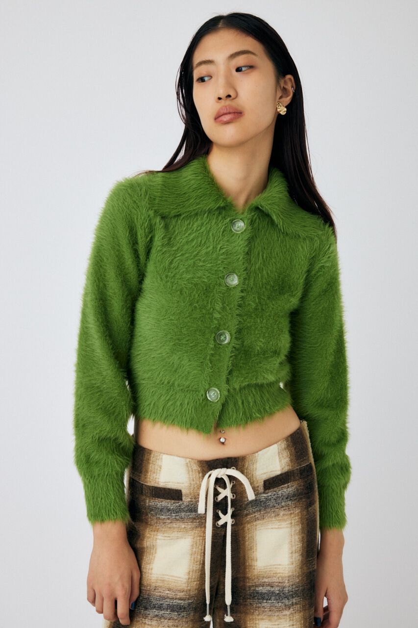 MOUSSY「FEATHER YARN KNIT シャツ」|ニット・セーター|L/GRN1