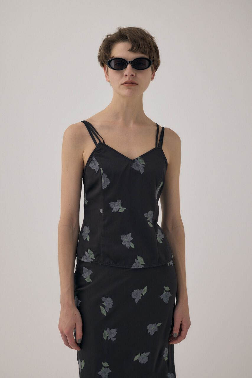 MOUSSY「リサイクルポリエステルサテン生地刺繍サテンキャミ」|キャミソール|BLK