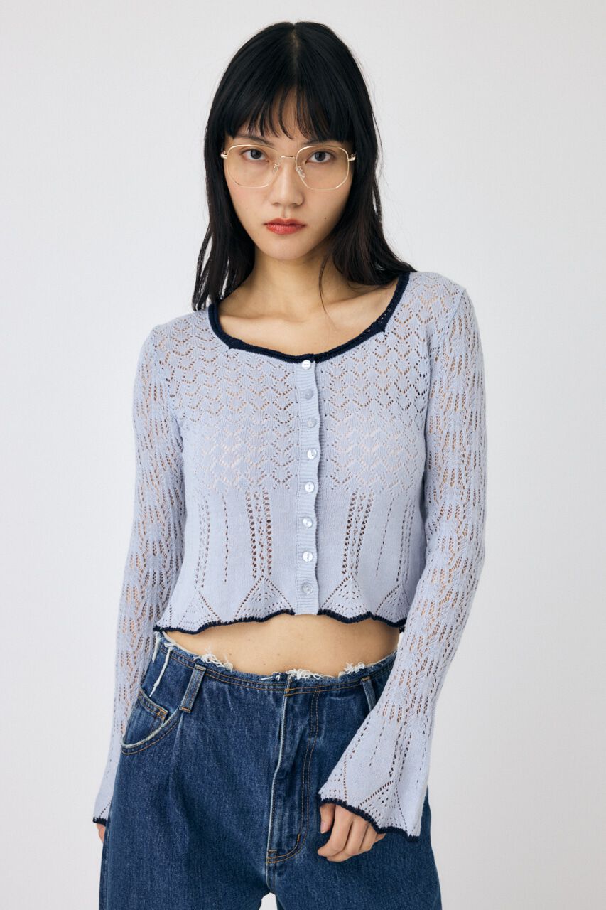 MOUSSY「EYELET LACE ニットトップス」|ニット・セーター|L/BLU1