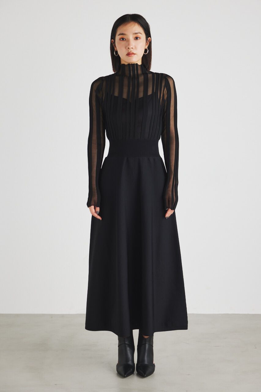 rienda「ランダムシアーRIBフレアKnit OP」|ワンピース|