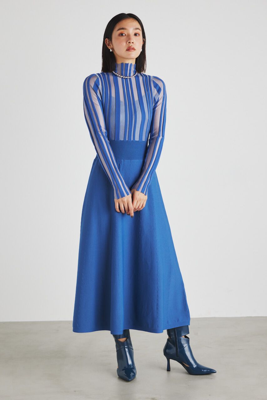 rienda「ランダムシアーRIBフレアKnit OP」|ワンピース|