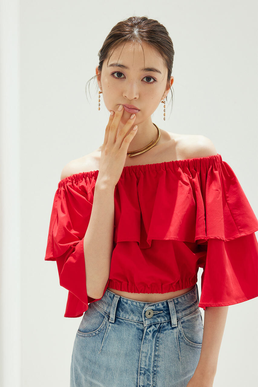 rienda「オフショルダークロップドTOP」|シャツ・ブラウス|RED