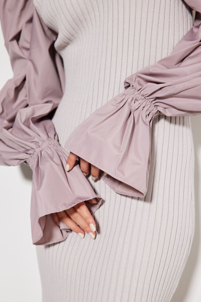 rienda「ボリュームSLVミニknitOP」|ワンピース|