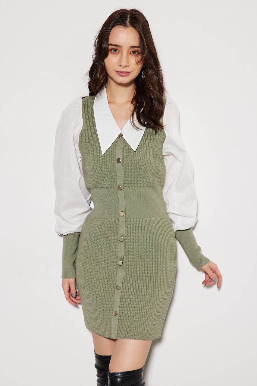 rienda「シャツコンビKnit mini OP」|ワンピース|