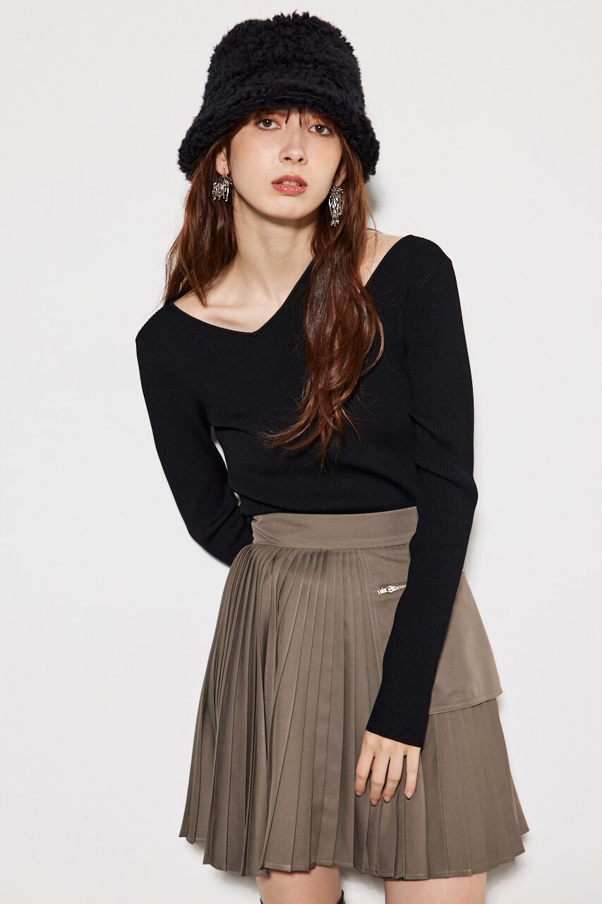 rienda「アシンメトリーV/N Knit TOP」|ニット・セーター|BLK