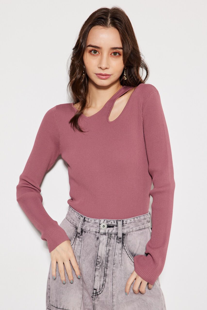 rienda「アシンメトリーV/N Knit TOP」|ニット・セーター|PNK
