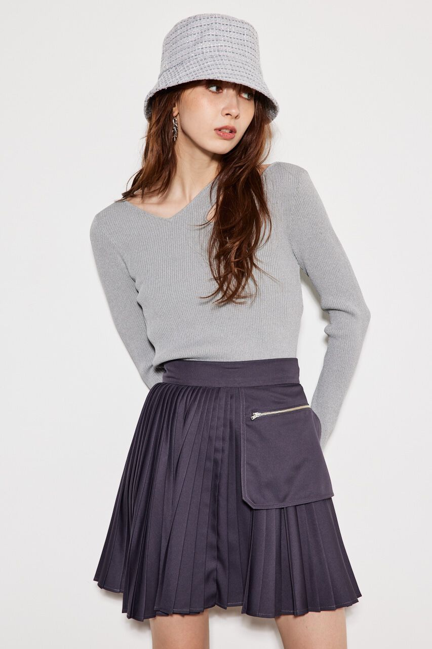 rienda「アシンメトリーV/N Knit TOP」|ニット・セーター|T.GRY