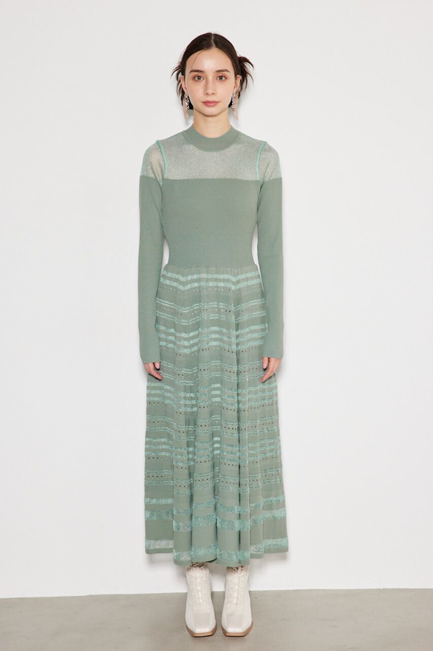 rienda「シアーボーダーフレアKnit OP」|ワンピース|