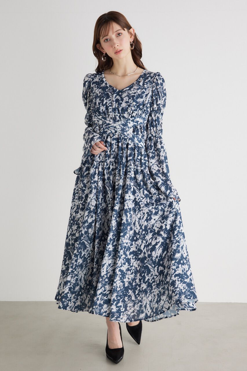 rienda「クロスBELTギャザーフレアOP」|ワンピース|柄NVY5