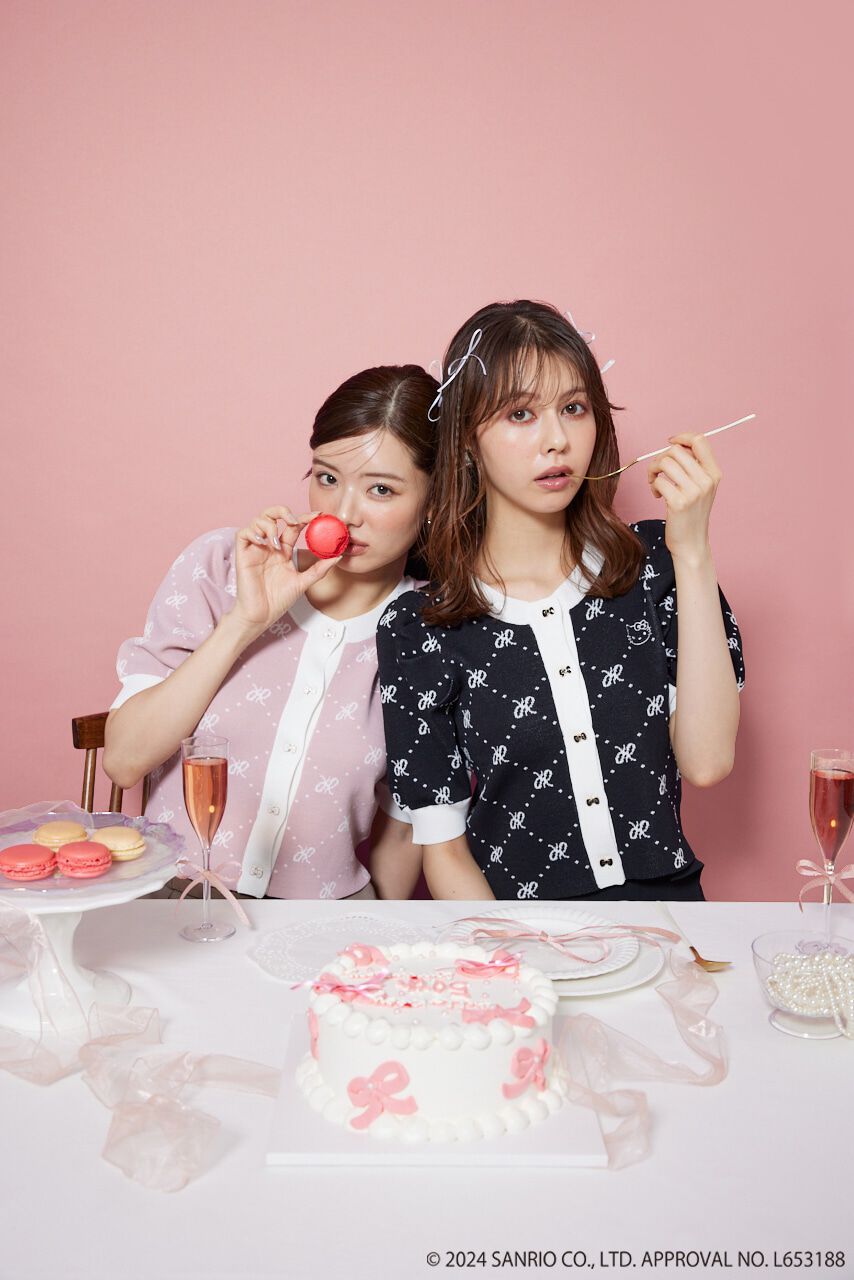 rienda「HELLO KITTY ジャガードニットカーディガン」|カーディガン|BLK