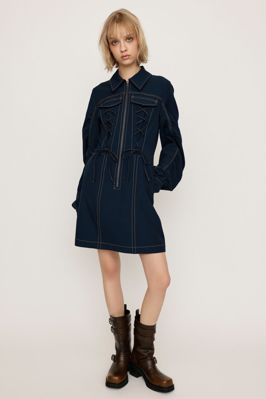 SLY「LACE UP GATHER ショートワンピース」|ワンピース|