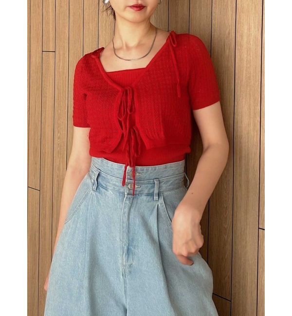 dazzlin「フロントリボンクロシェニットSET」|ニット・セーター|レッド