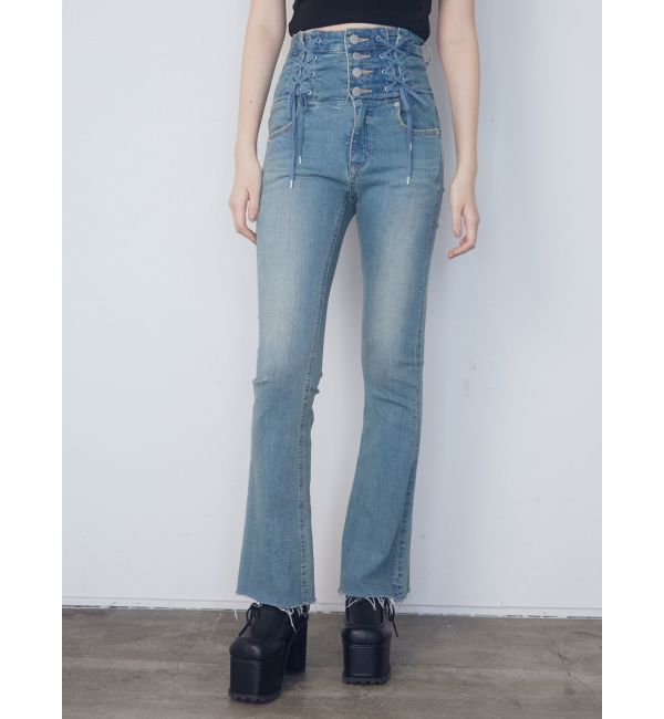 EMODA「Wレースアップハイウエストフレアパギンス」|デニム|