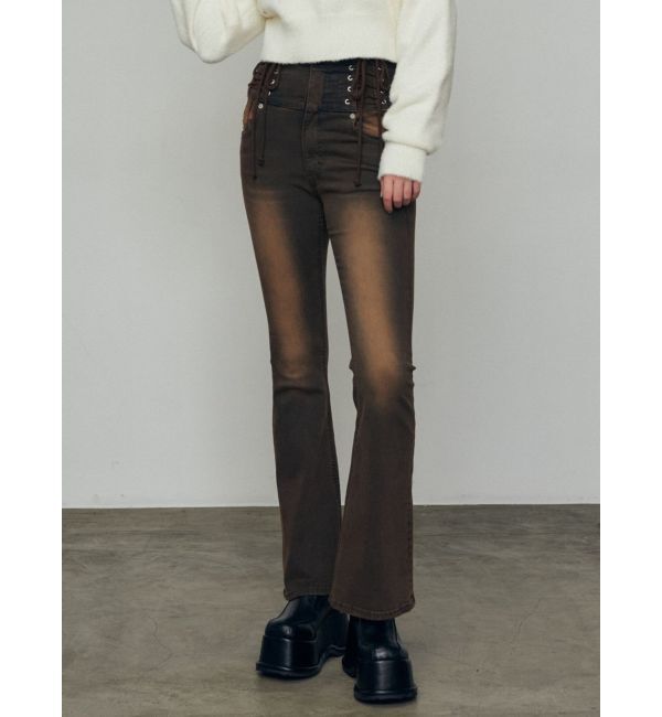 EMODA「レースハンドハイウエストパギンス」|デニム|ブラウン