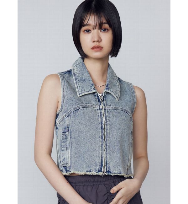 EMODA「デニムウォッシュベスト」|ベスト・ジレ|アイスブルー