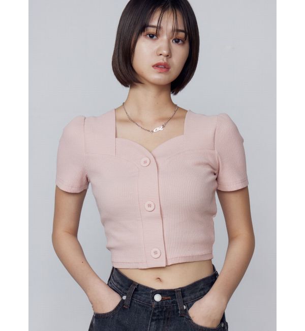EMODA「フロントボタンショートリブトップ」|Tシャツ・カットソー|ピンク