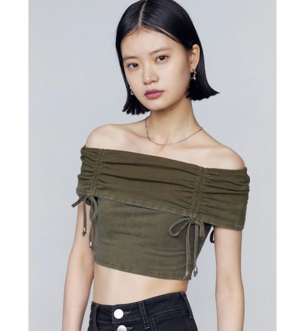 EMODA「ギャザーオフショルダーリボントップ」|Tシャツ・カットソー|