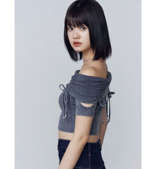EMODA「ギャザーオフショルダーリボントップ」|Tシャツ・カットソー|