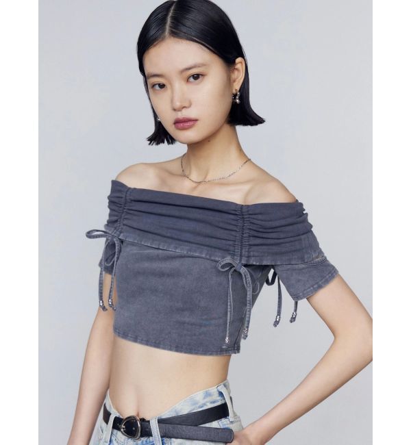 EMODA「ギャザーオフショルダーリボントップ」|Tシャツ・カットソー|