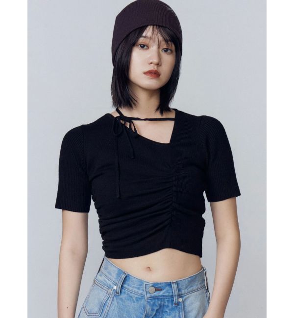 EMODA「チョーカーギャザーショートスリーブニット」|ニット・セーター|