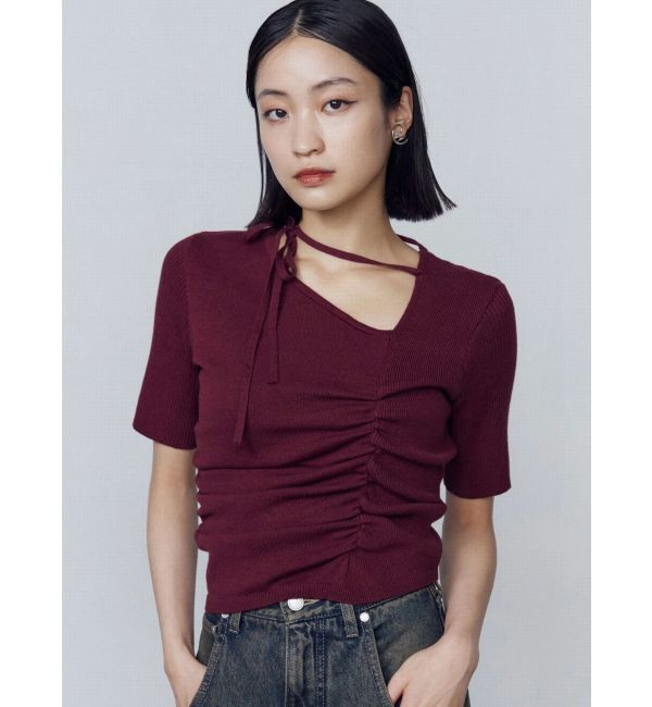 EMODA「チョーカーギャザーショートスリーブニット」|ニット・セーター|