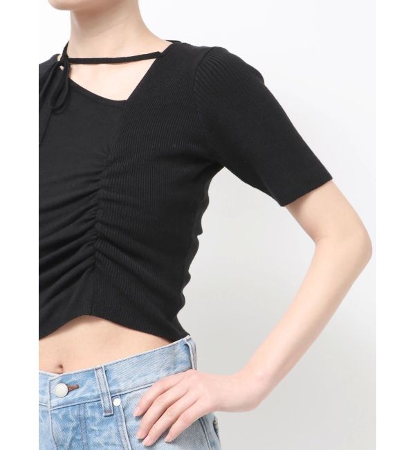 EMODA「チョーカーギャザーショートスリーブニット」|ニット・セーター|