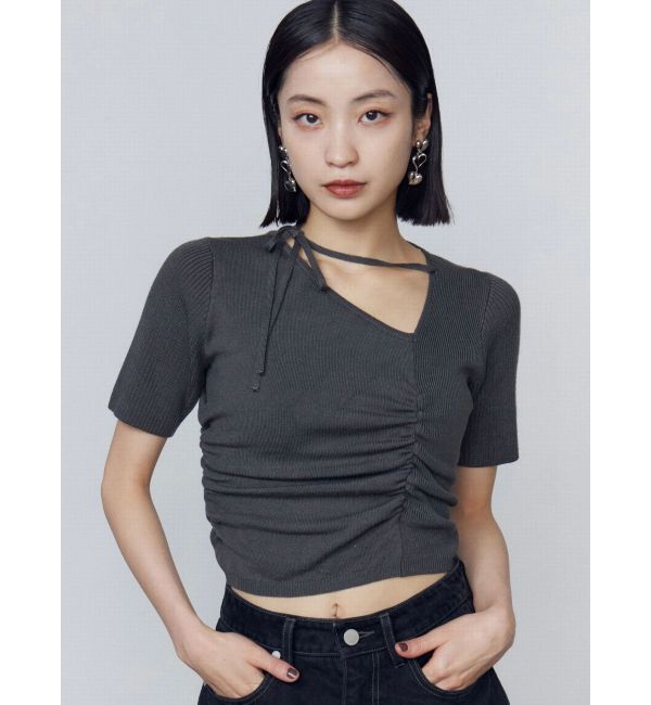 EMODA「チョーカーギャザーショートスリーブニット」|ニット・セーター|