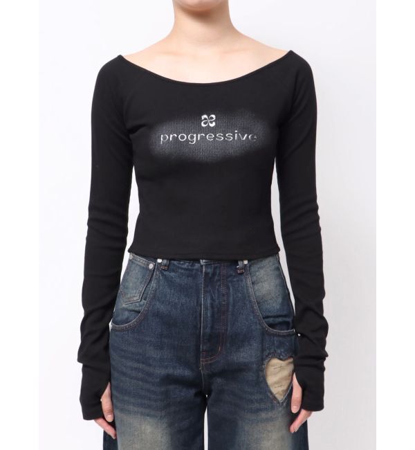 EMODA「ロゴクロップドロングスリーブTシャツ」|Tシャツ・カットソー|