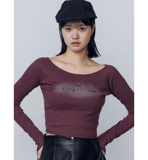 EMODA「ロゴクロップドロングスリーブTシャツ」|Tシャツ・カットソー|レッド