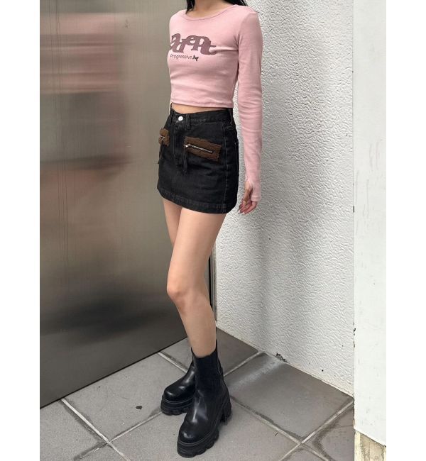 EMODA「ロゴパッチクロップロングスリーブTシャツ」|Tシャツ・カットソー|