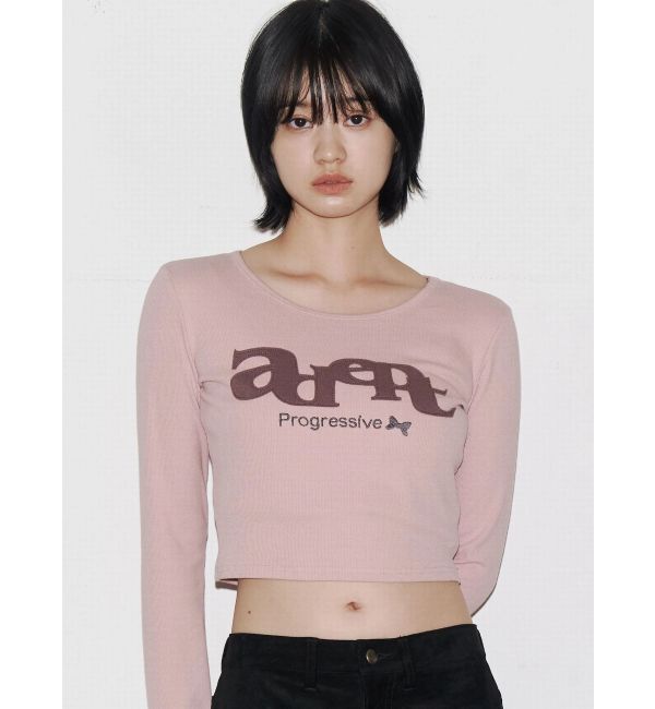EMODA「ロゴパッチクロップロングスリーブTシャツ」|Tシャツ・カットソー|ピンク