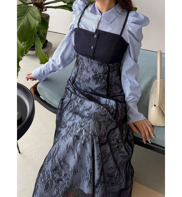 MERCURYDUO「アシメビスチェドッキングパワショルシャツワンピース」|ワンピース|