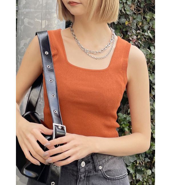 MURUA「スクエアミニマルタンク」|ニット・セーター|オレンジ