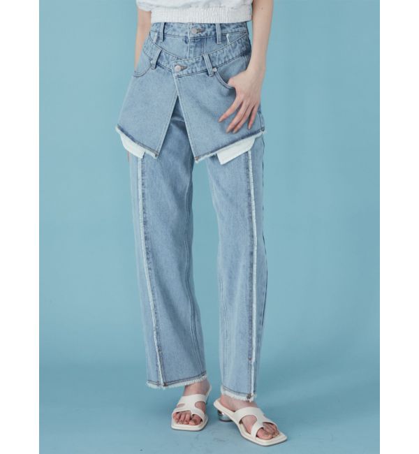 MURUA「スカートレイヤードデニム」|デニム|アイスブルー