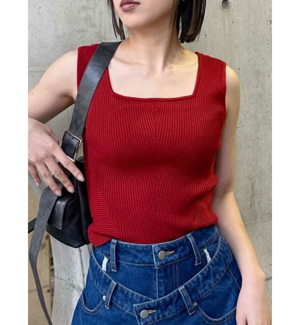 MURUA「デザインリブタンク」|ニット・セーター|レッド
