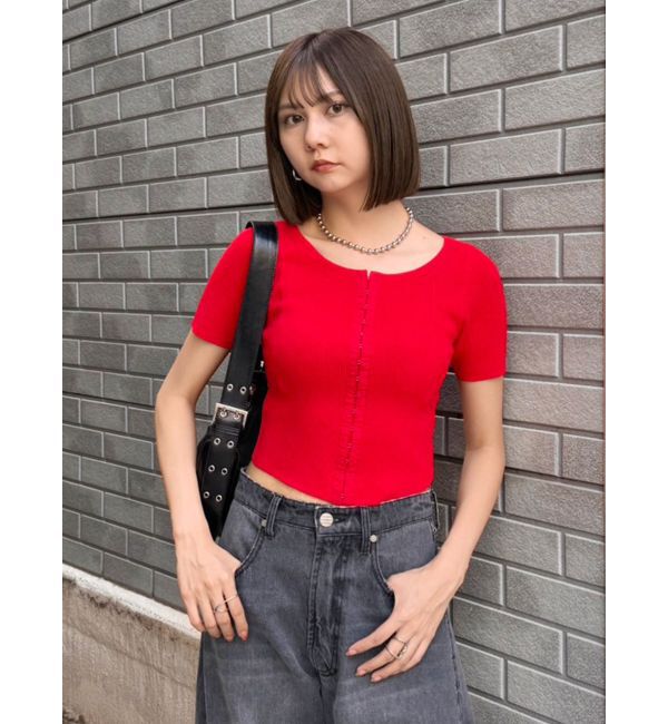 MURUA「ホックデザインハーフスリーブニット」|ニット・セーター|